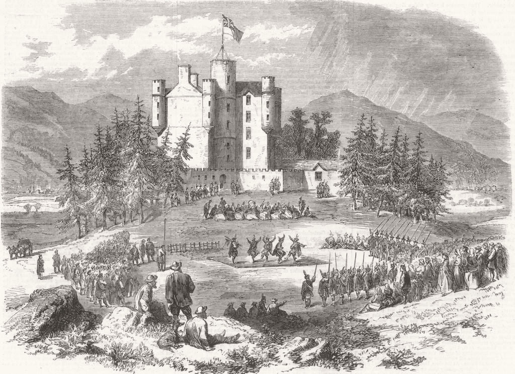 SCOTLAND. Highland Clans gathering, Braemar Castle 1864 old antique print